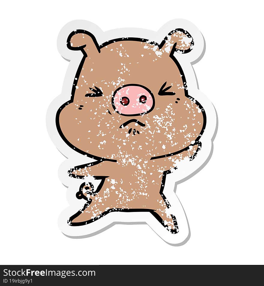 distressed sticker of a cartoon angry pig