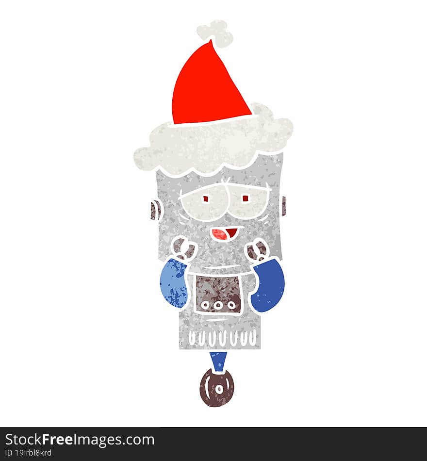 retro cartoon of a robot wearing santa hat