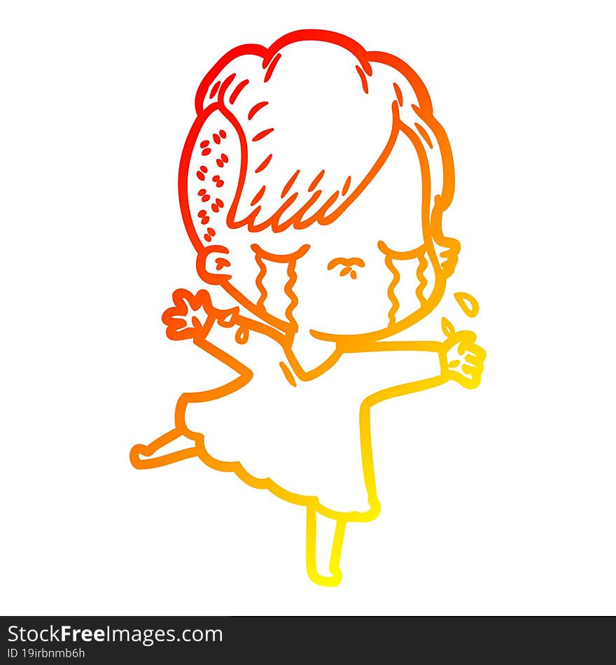 Warm Gradient Line Drawing Cartoon Crying Girl