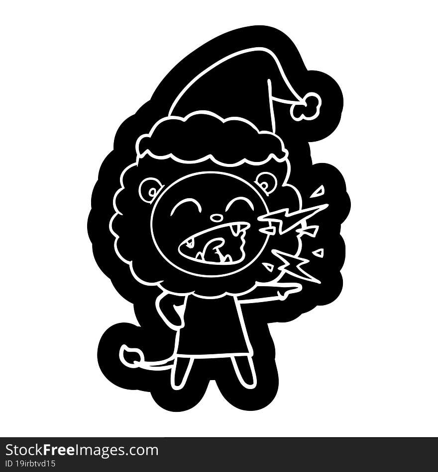 cartoon icon of a roaring lion girl wearing santa hat