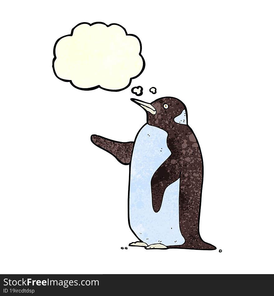 cartoon penguin with thought bubble