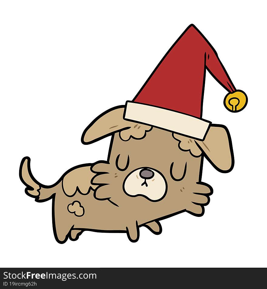 cartoon little dog in christmas hat. cartoon little dog in christmas hat