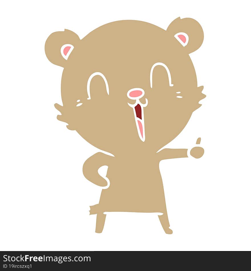 happy laughing flat color style cartoon bear