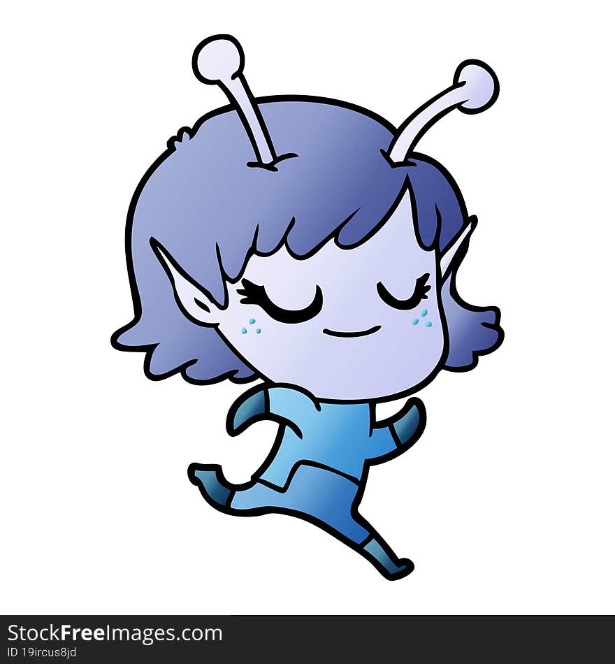 smiling alien girl cartoon running. smiling alien girl cartoon running