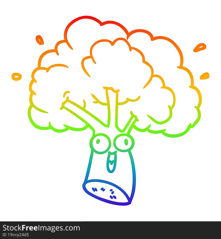 rainbow gradient line drawing of a cartoon broccoli