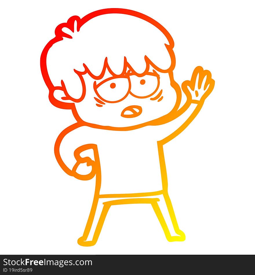 Warm Gradient Line Drawing Cartoon Exhausted Boy