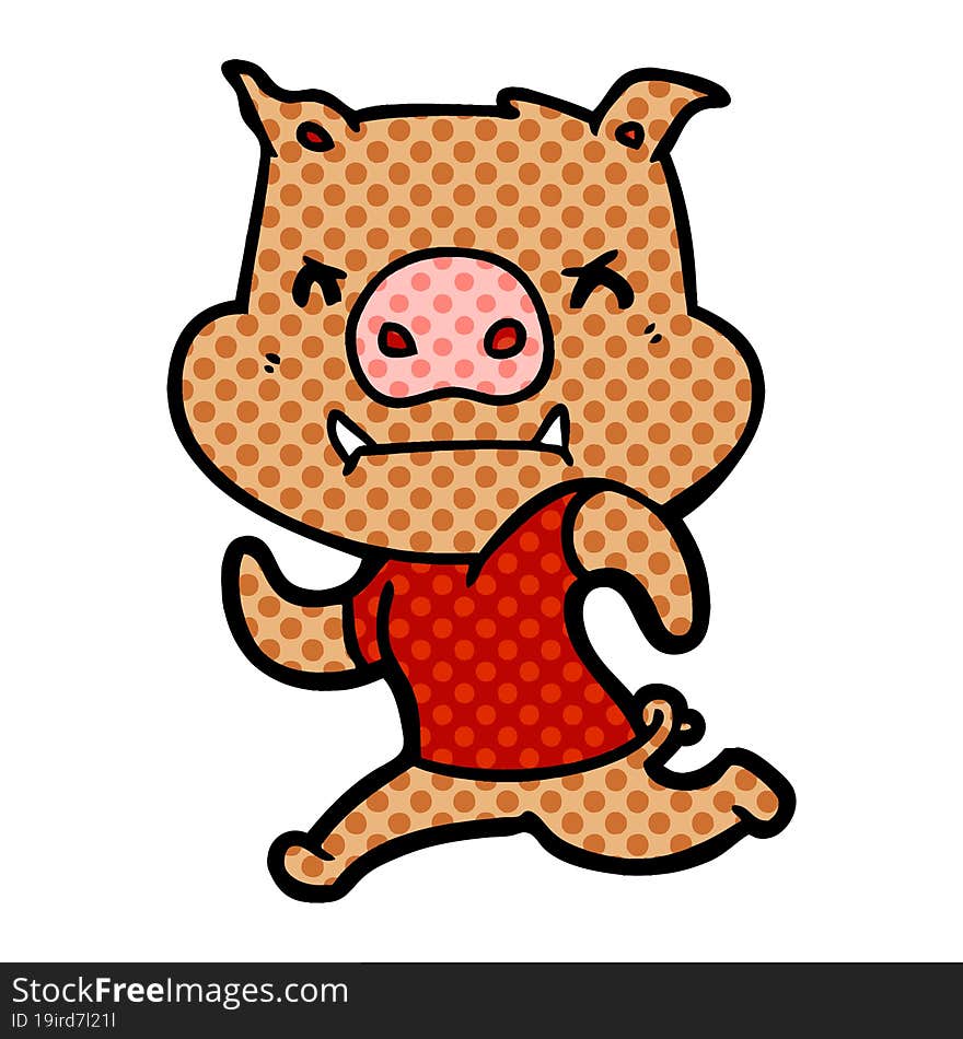 angry cartoon pig running. angry cartoon pig running