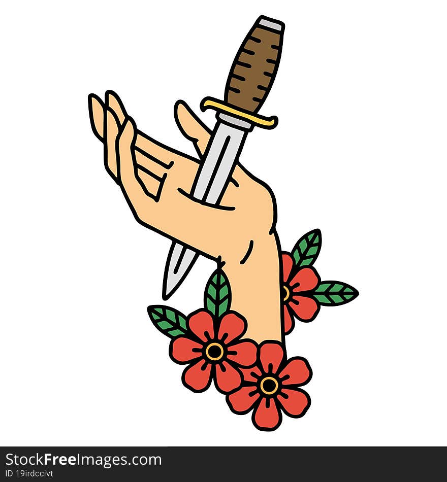 traditional tattoo of a dagger in the hand