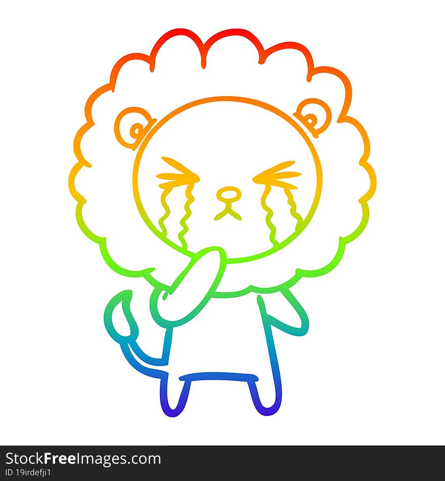 rainbow gradient line drawing cartoon crying lion