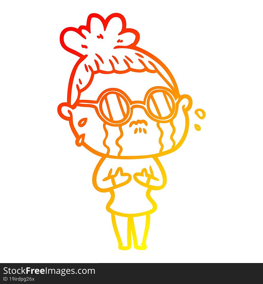 warm gradient line drawing cartoon crying woman wearing dark glasses