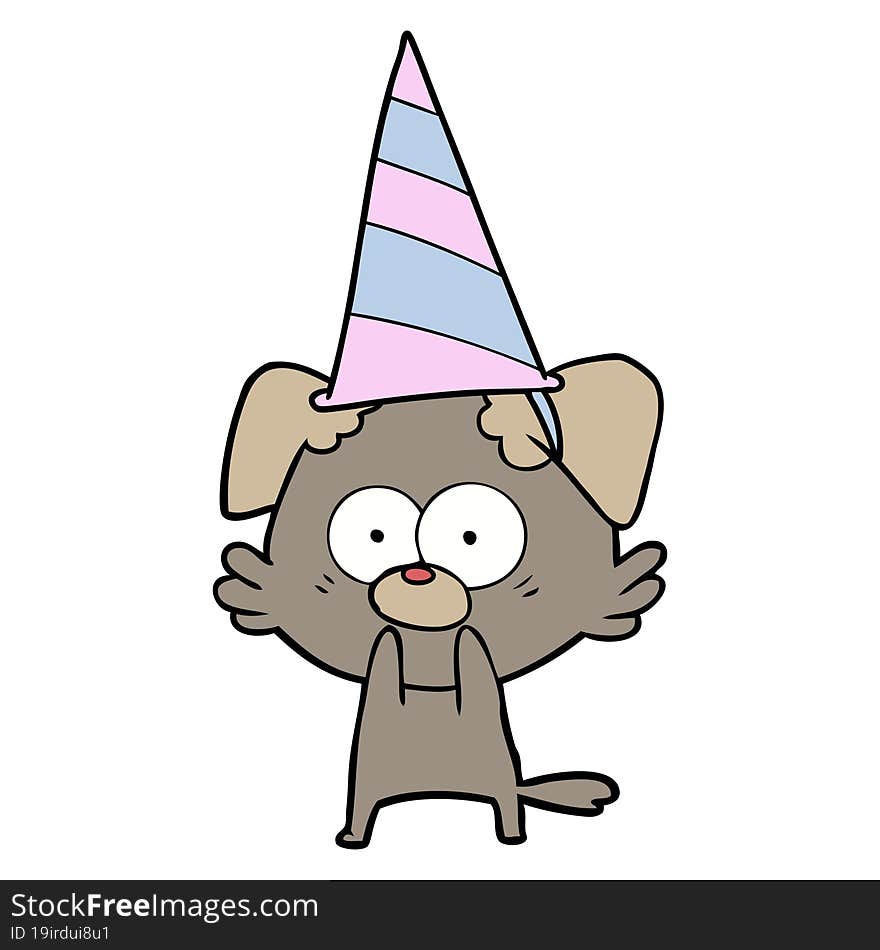 nervous dog cartoon in party hat. nervous dog cartoon in party hat