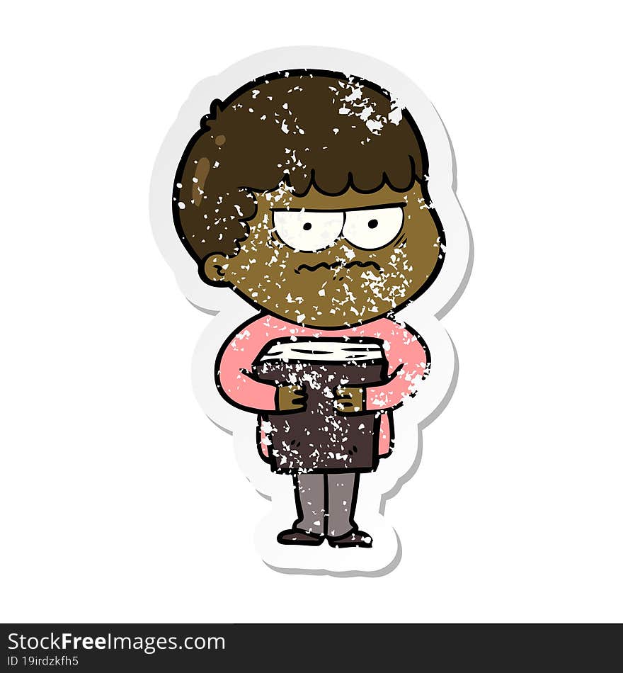 distressed sticker of a cartoon annoyed man