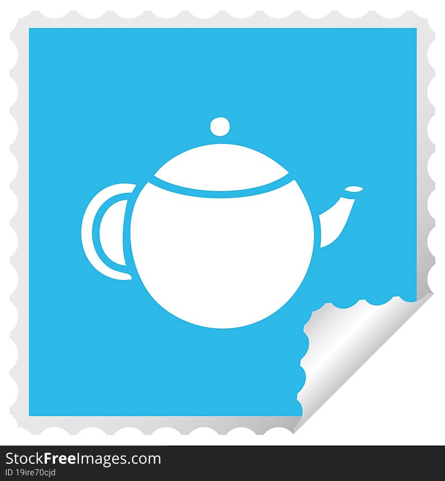 square peeling sticker cartoon of a red tea pot