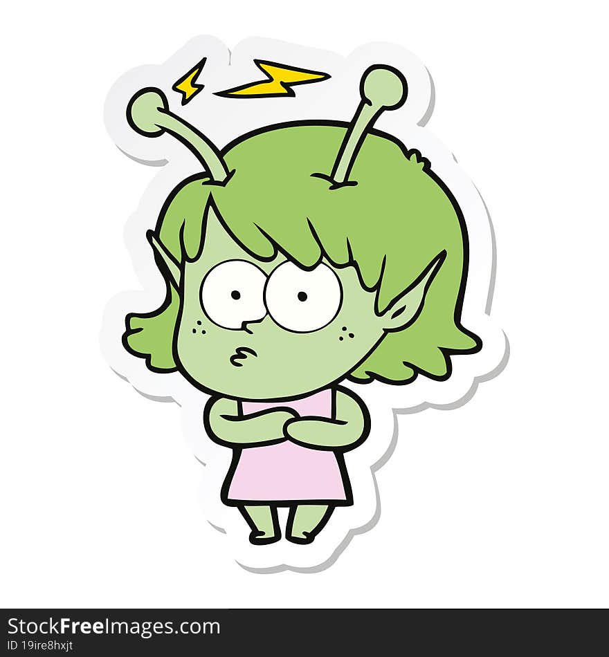 sticker of a cartoon alien girl