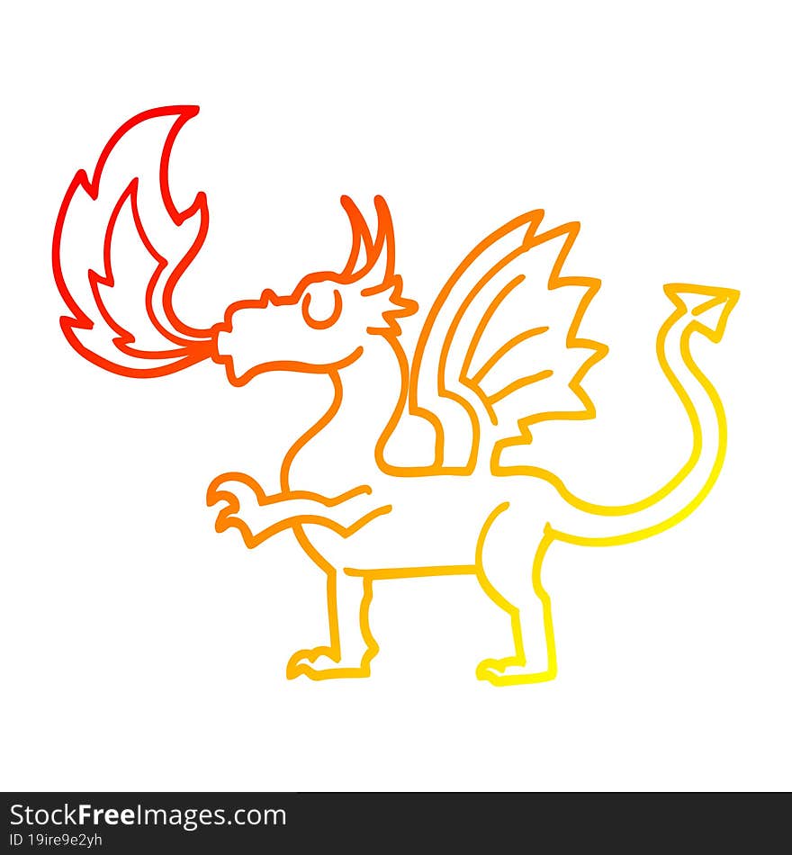 Warm Gradient Line Drawing Cartoon Red Dragon