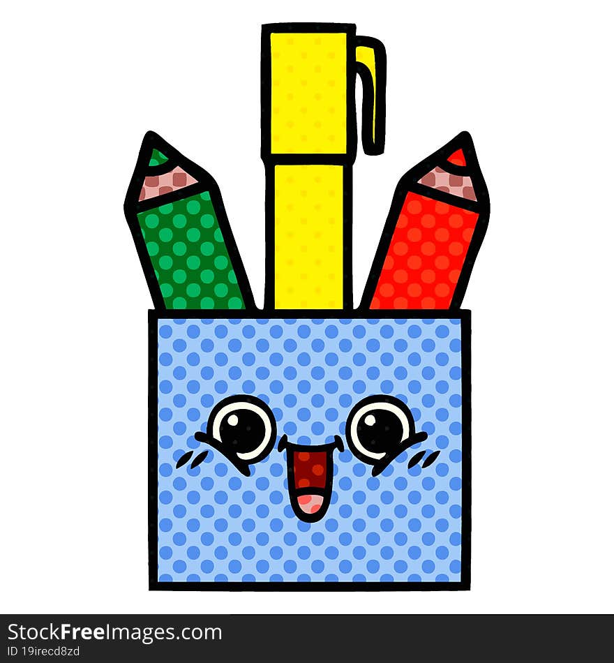 comic book style cartoon of a pencil pot