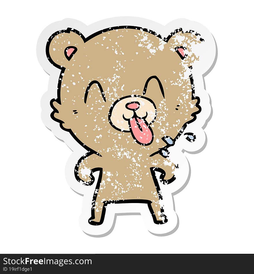 distressed sticker of a rude cartoon bear