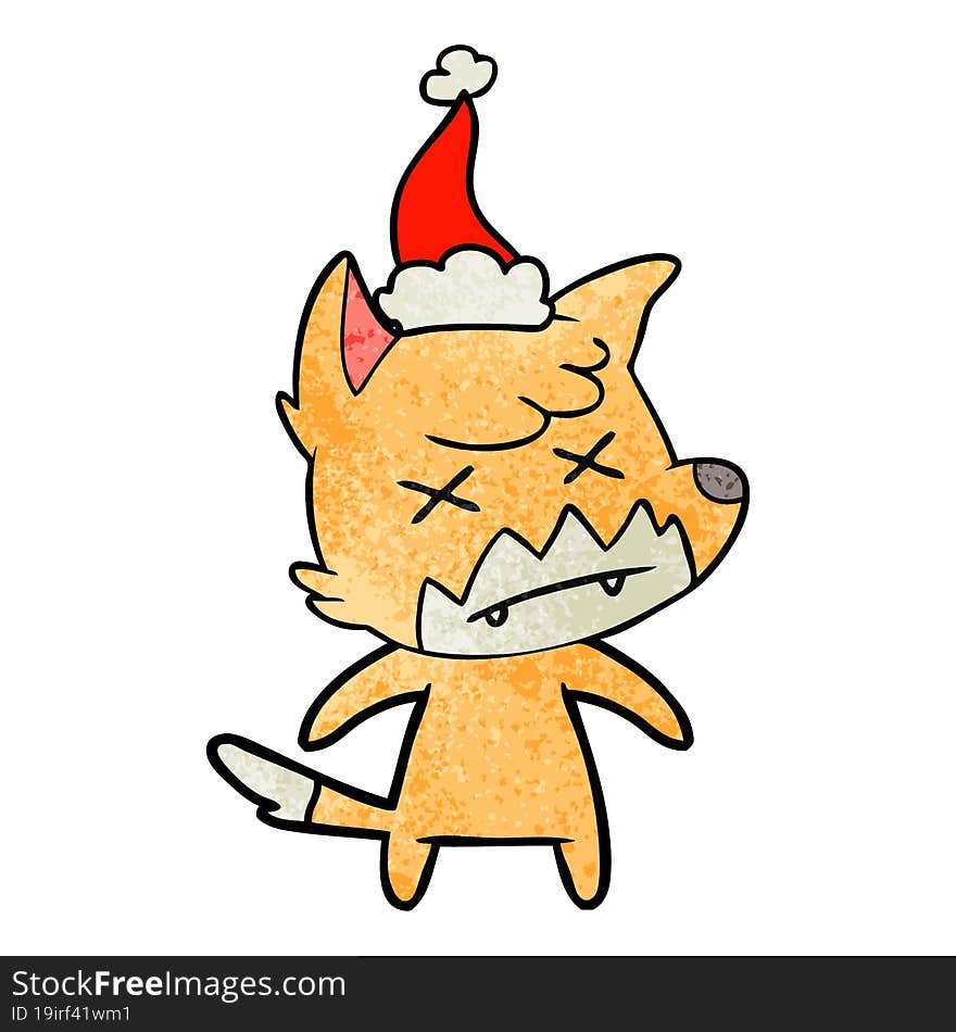 textured cartoon of a dead fox wearing santa hat