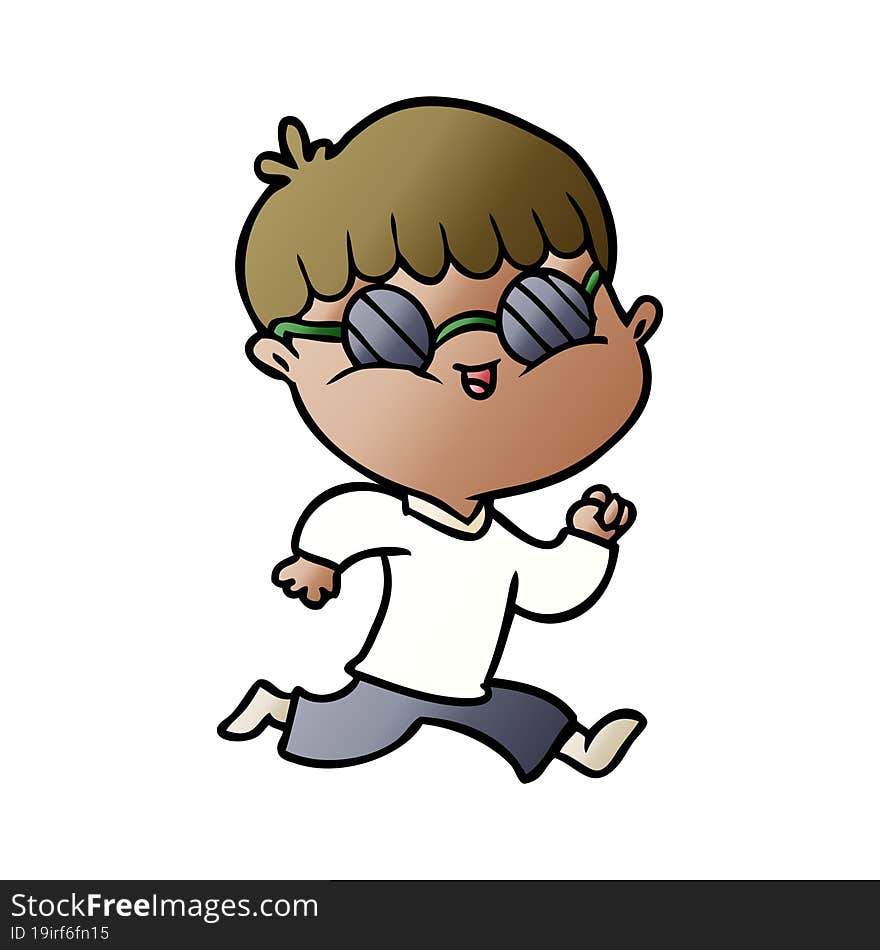 cartoon boy wearing sunglasses and running. cartoon boy wearing sunglasses and running