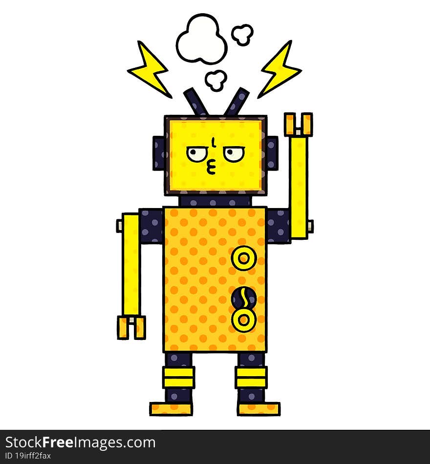 comic book style cartoon malfunctioning robot