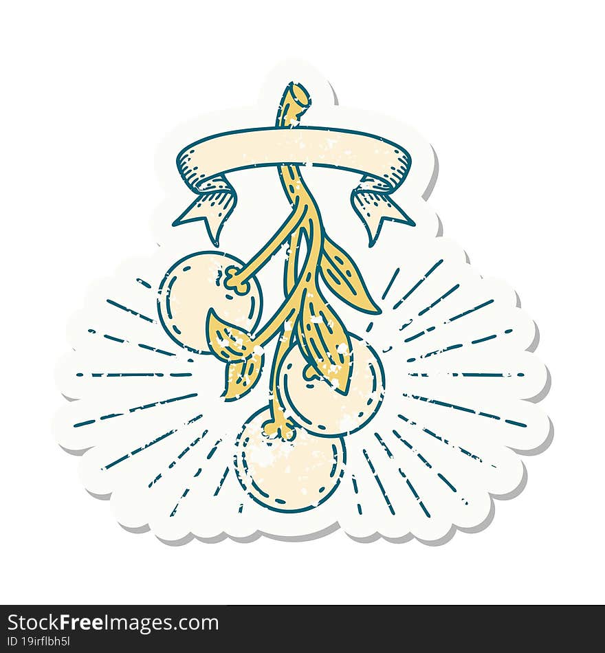 Grunge Sticker Of Tattoo Style Mistletoe Berries