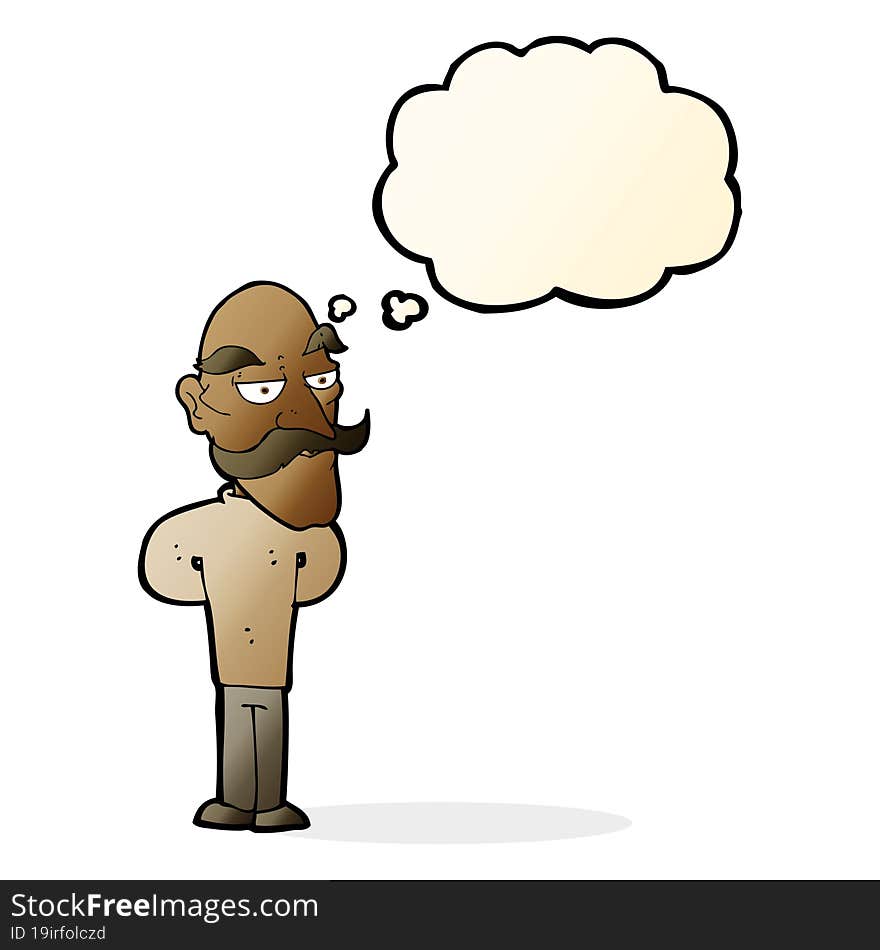 cartoon old man with mustache with thought bubble