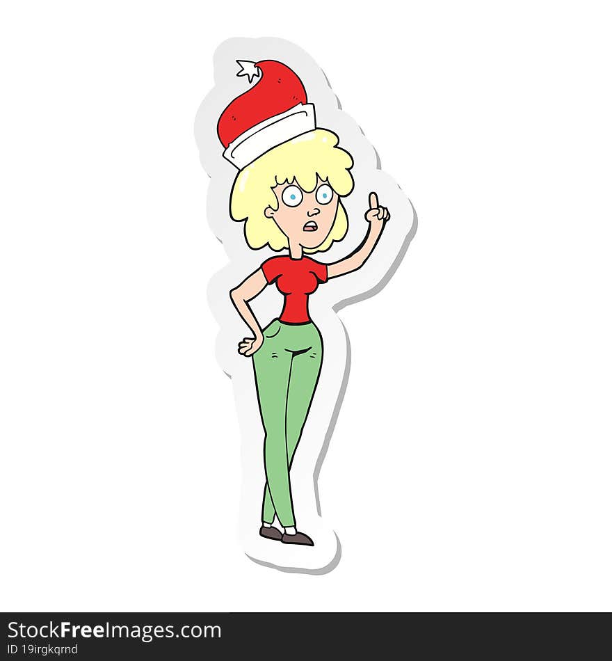 sticker of a cartoon woman wearing santa hat