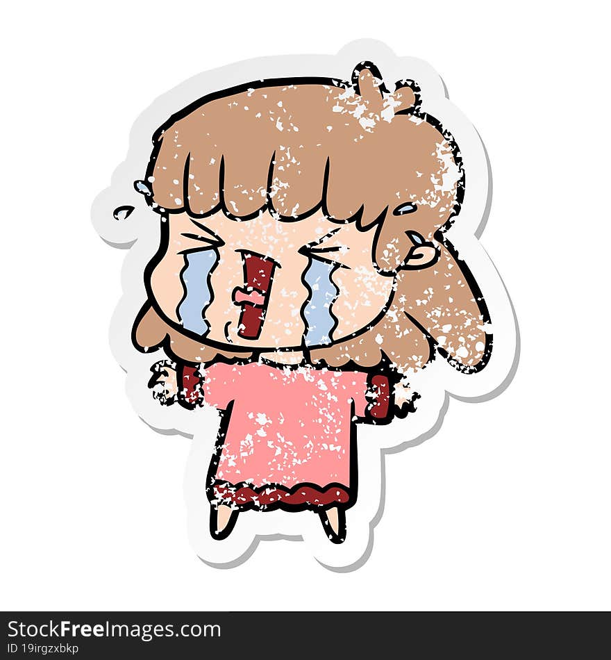 distressed sticker of a cartoon woman in tears