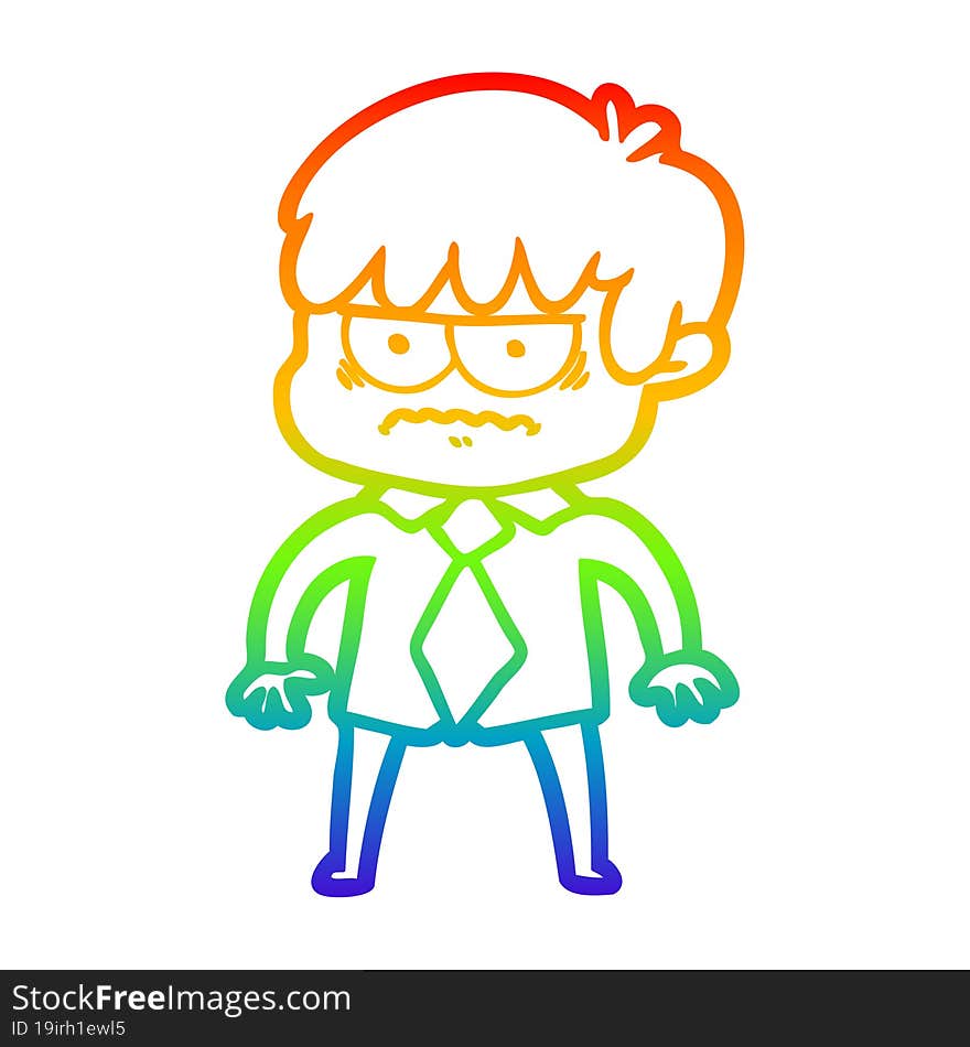 Rainbow Gradient Line Drawing Annoyed Cartoon Boy