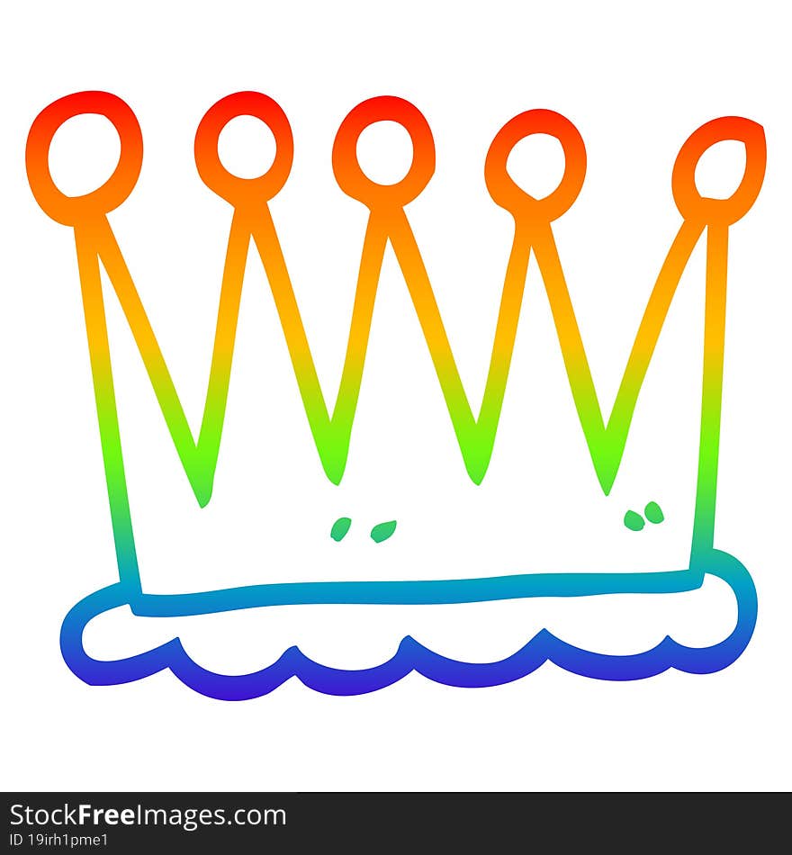 rainbow gradient line drawing of a simple cartoon crown