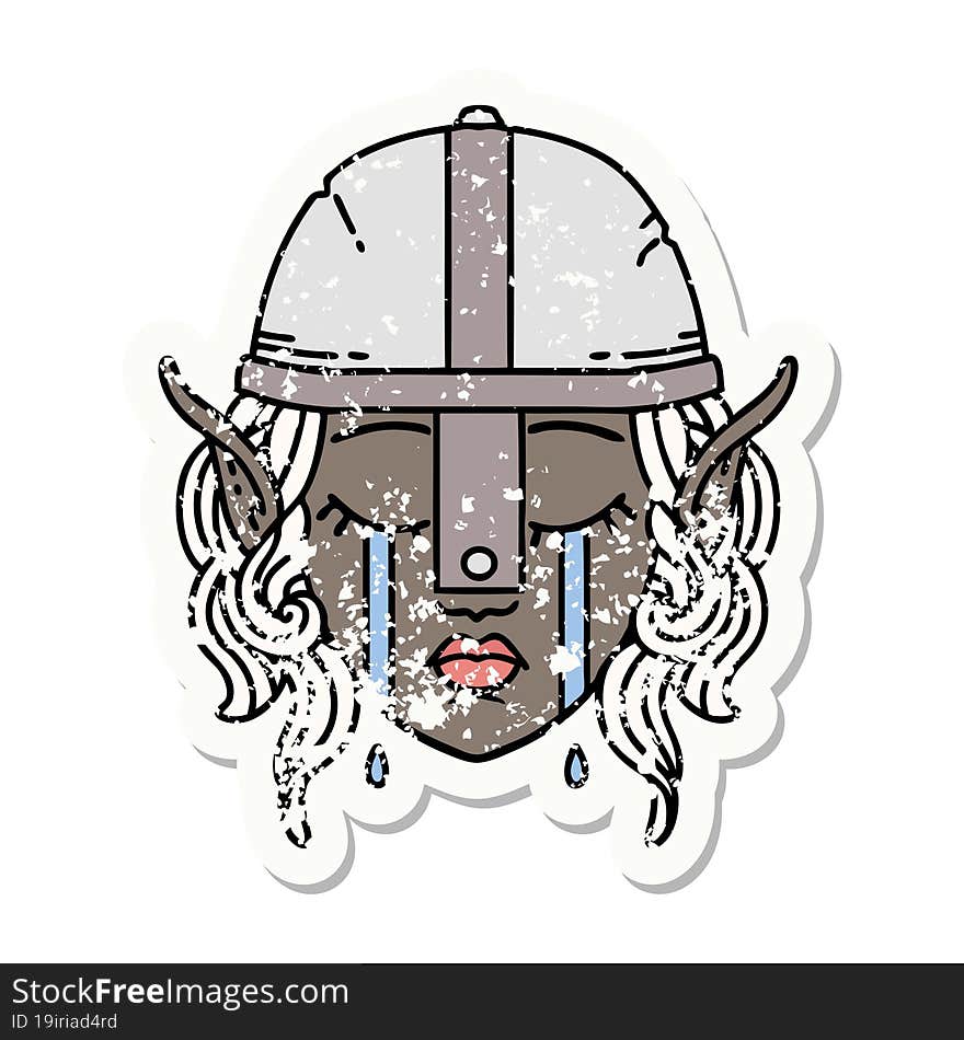 crying elven fighter character face illustration