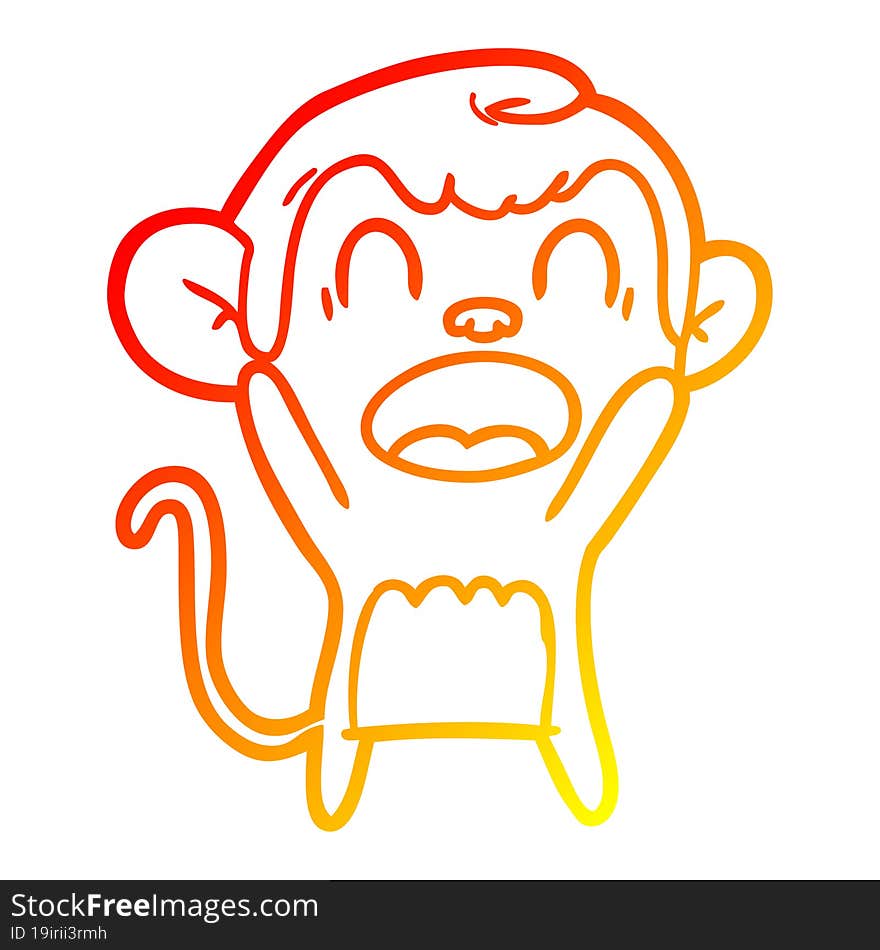 warm gradient line drawing shouting cartoon monkey