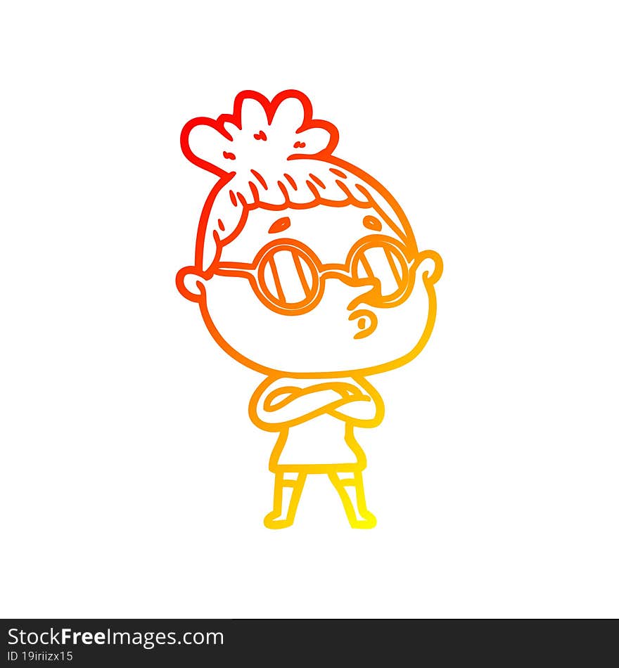 warm gradient line drawing cartoon woman wearing glasses