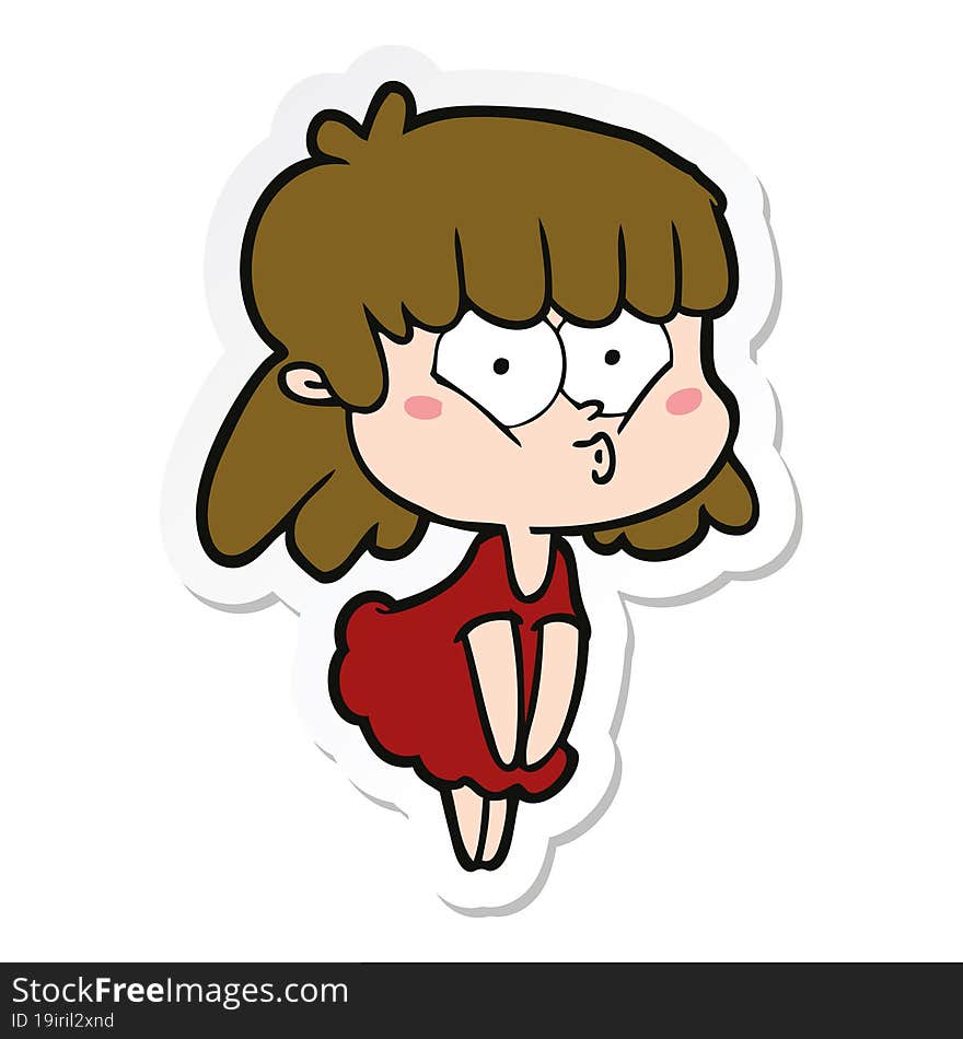 sticker of a cartoon whistling girl