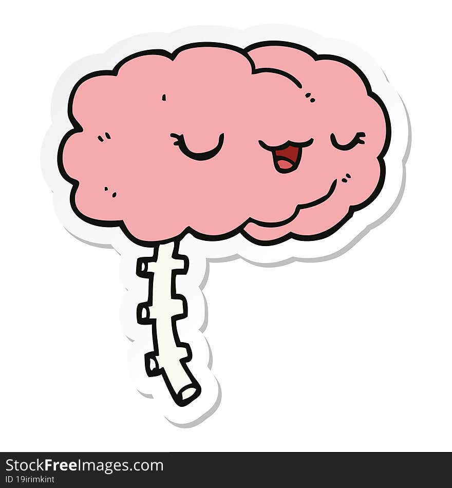 sticker of a happy cartoon brain