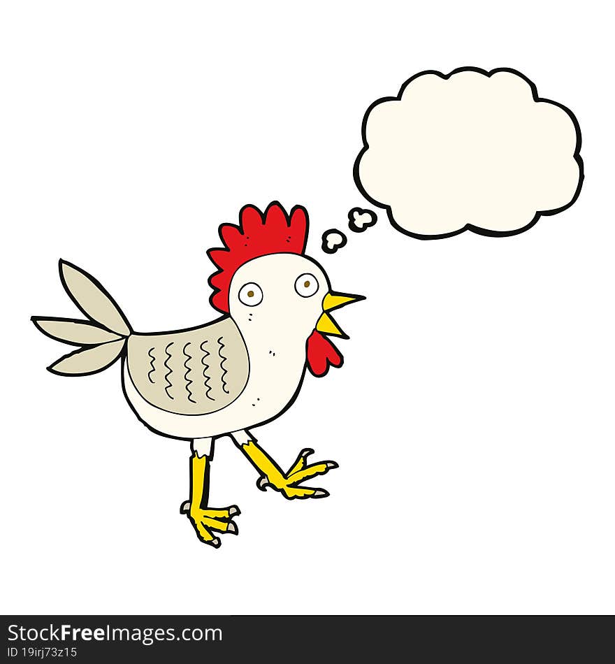 funny cartoon chicken with thought bubble