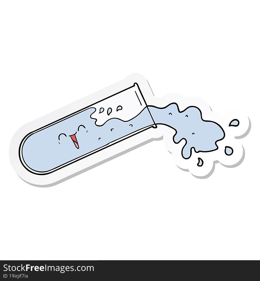 sticker of a cartoon test tube spilling