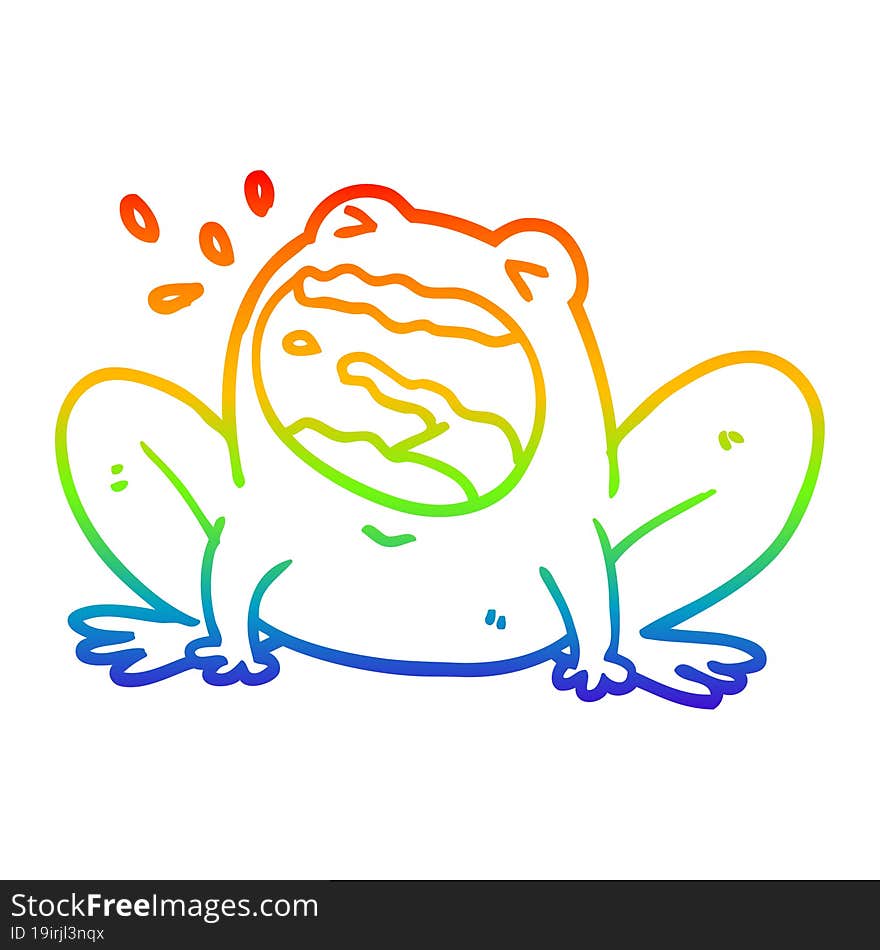 rainbow gradient line drawing of a cartoon frog shouting