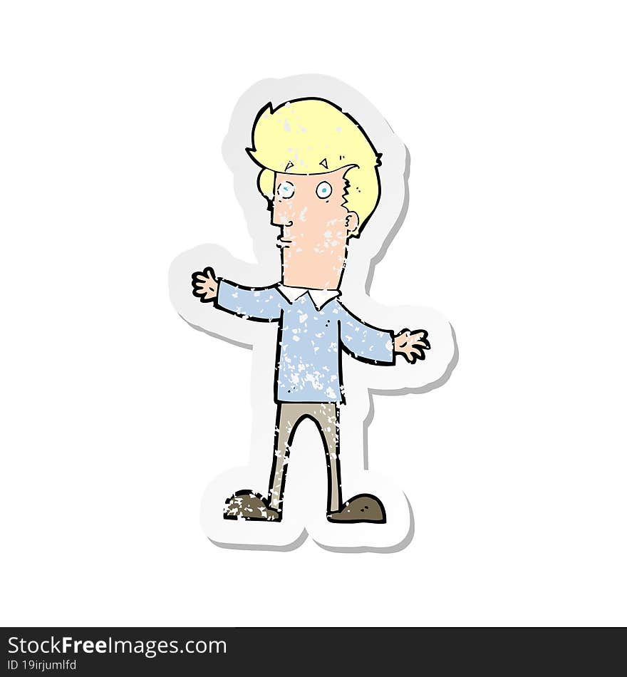 retro distressed sticker of a cartoon startled man