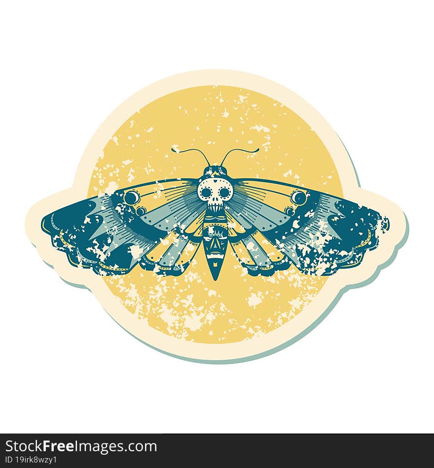 distressed sticker tattoo style icon of a deaths head moth