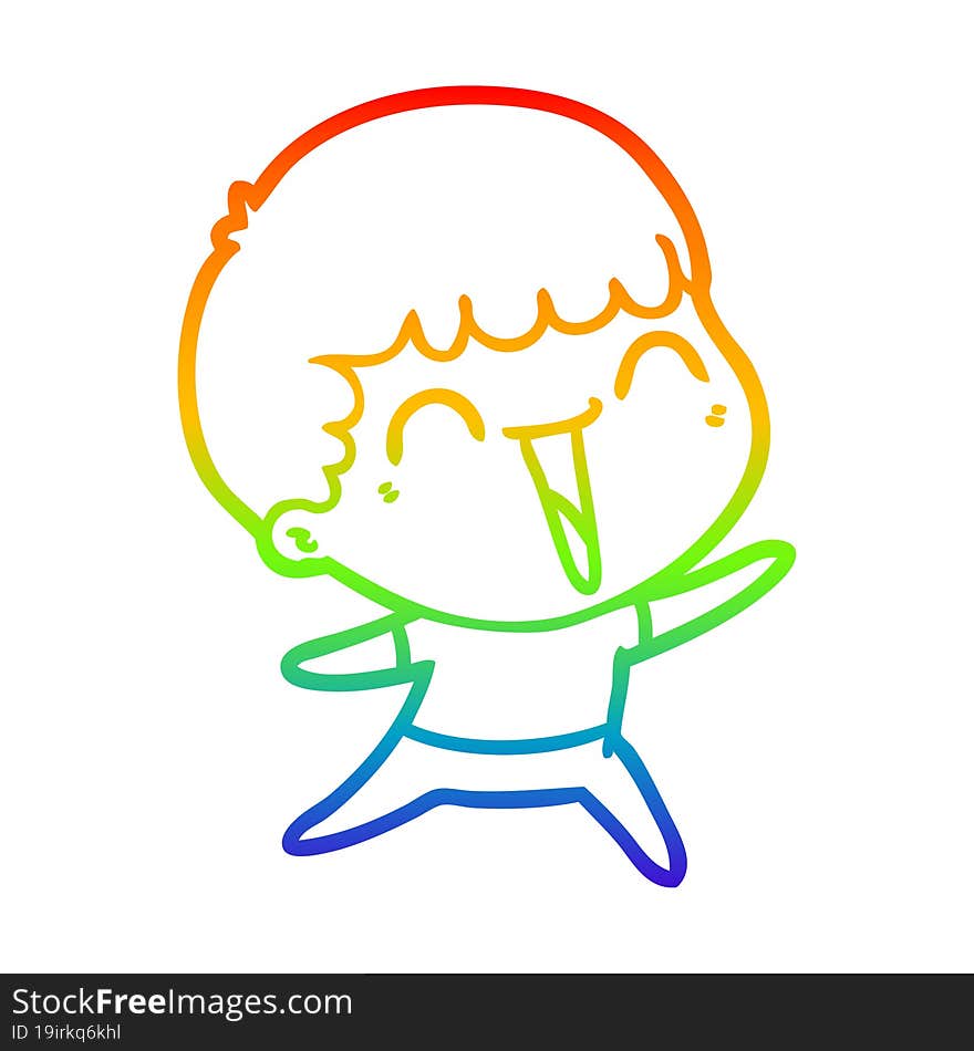 rainbow gradient line drawing of a cartoon happy man laughing