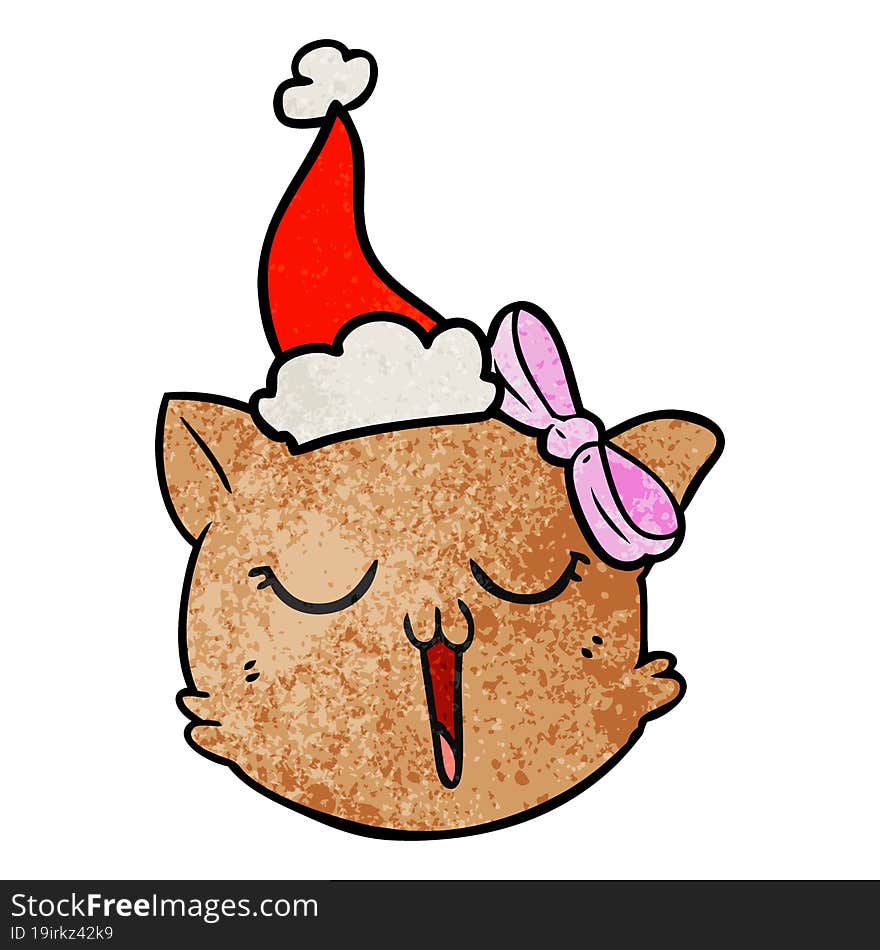 textured cartoon of a cat face wearing santa hat