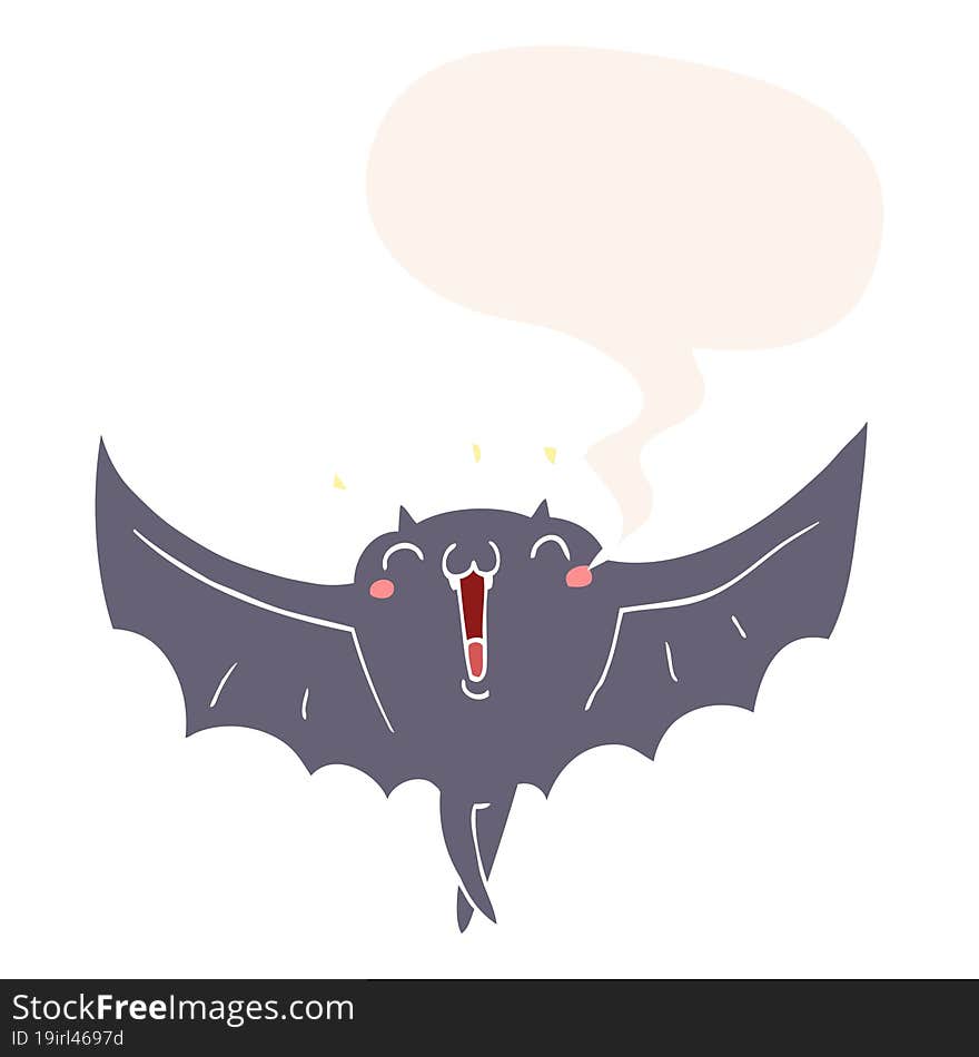 Cartoon Happy Vampire Bat And Speech Bubble In Retro Style