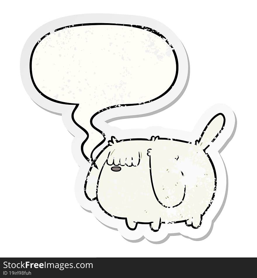 Cute Funny Cartoon Dog And Speech Bubble Distressed Sticker