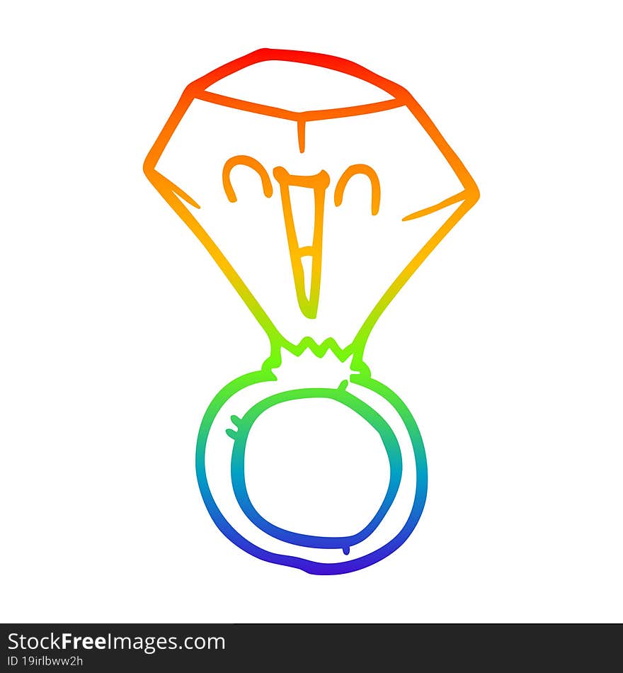 rainbow gradient line drawing of a cartoon happy face ring