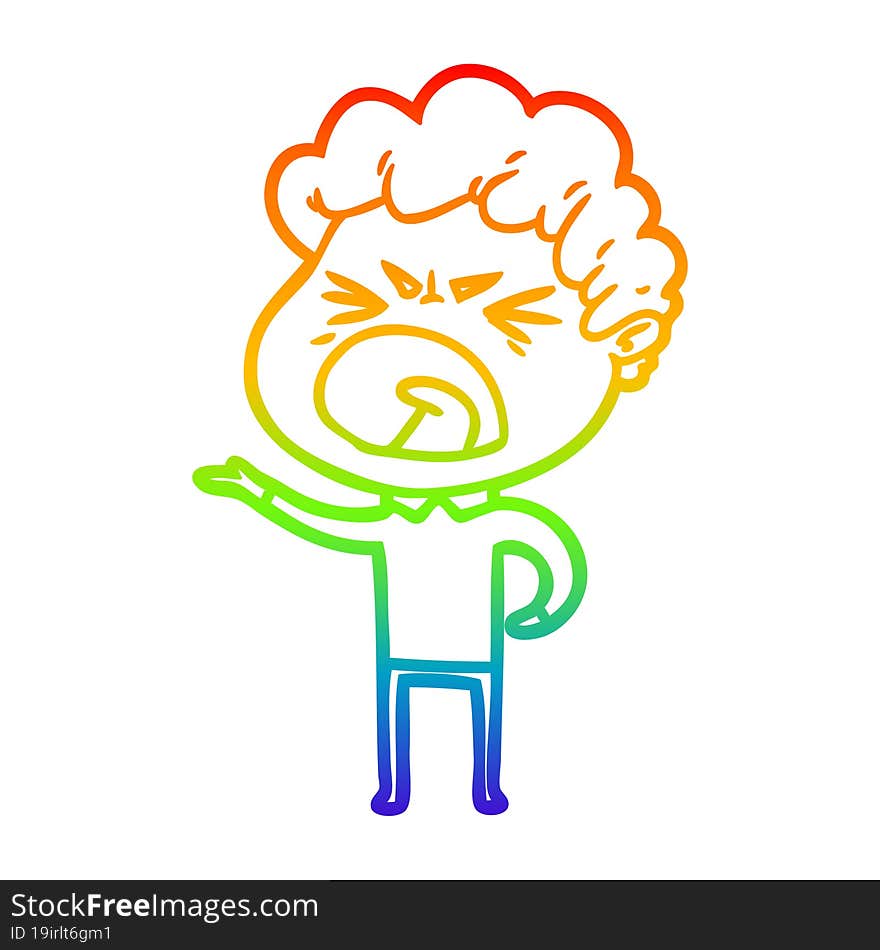 rainbow gradient line drawing cartoon furious man