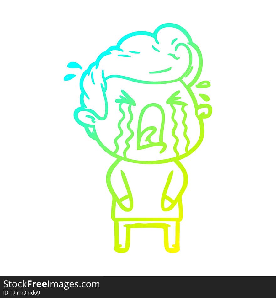 cold gradient line drawing of a cartoon crying man