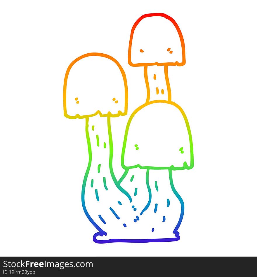 Rainbow Gradient Line Drawing Cartoon Mushroom