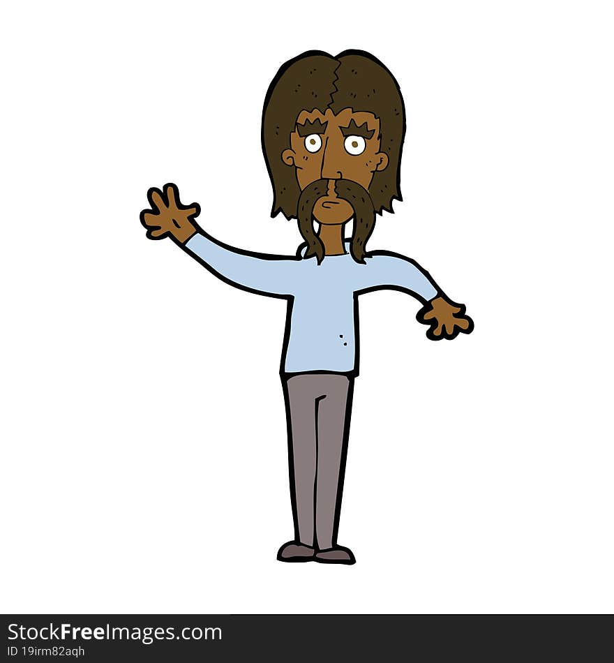 cartoon waving man with mustache