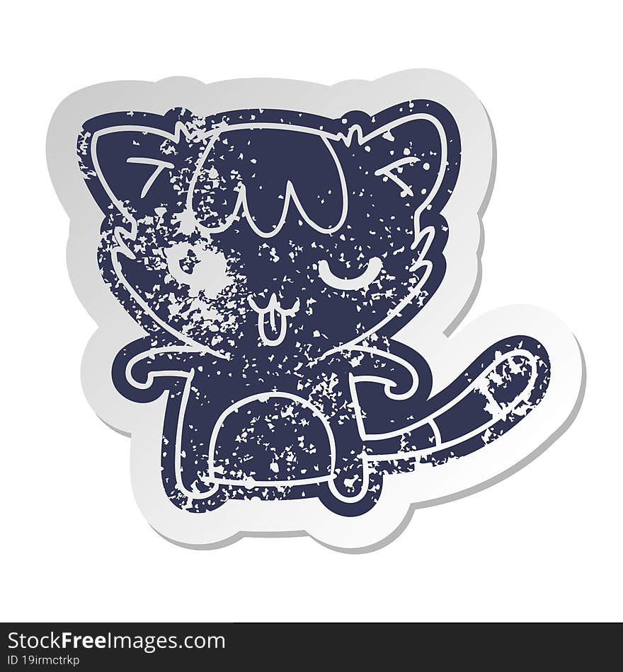 distressed old sticker of a kawaii cute racoon